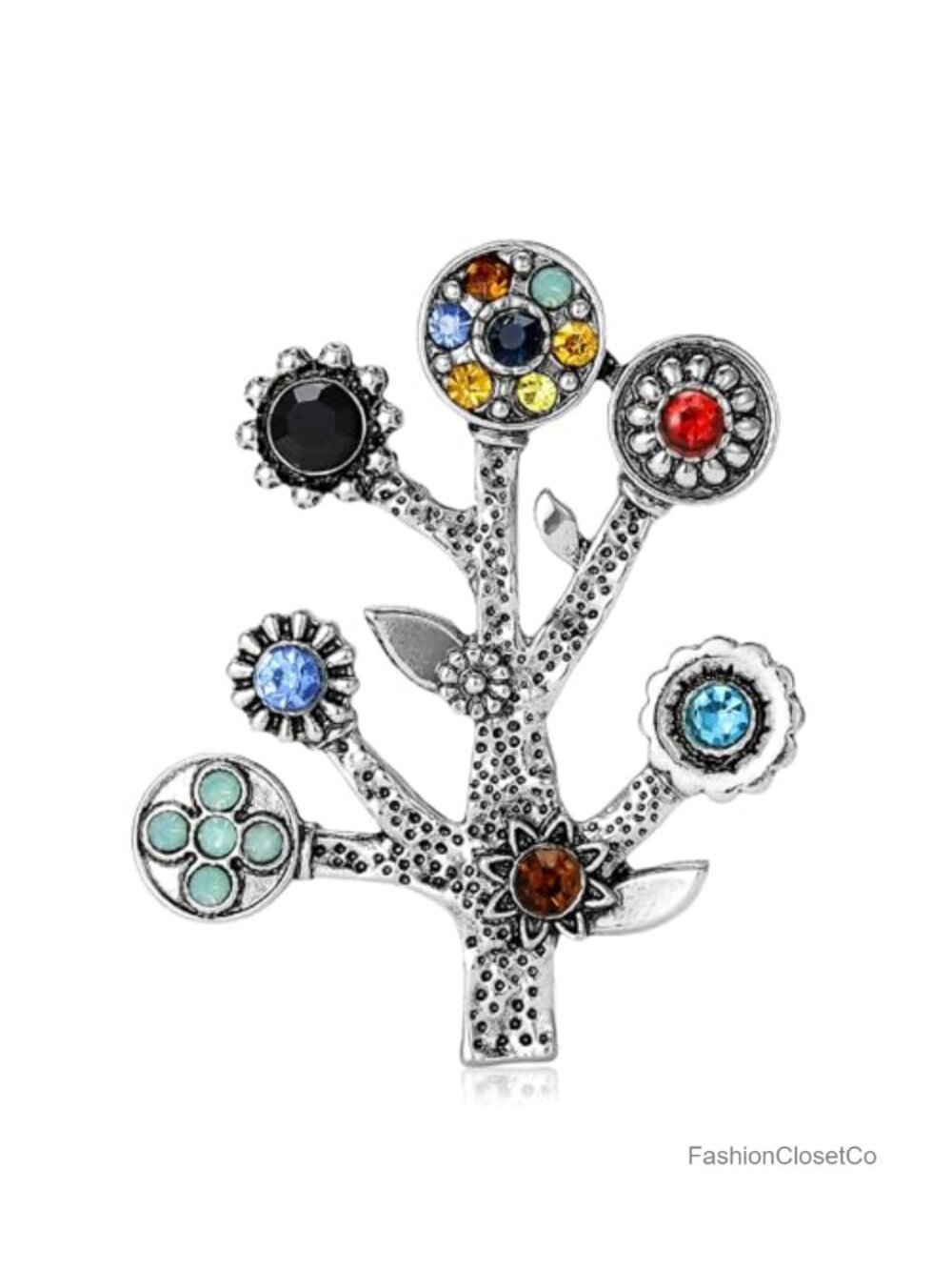 Vintage Rhinestone Tree of Life Brooch Pin Dual Function Pendant for Women